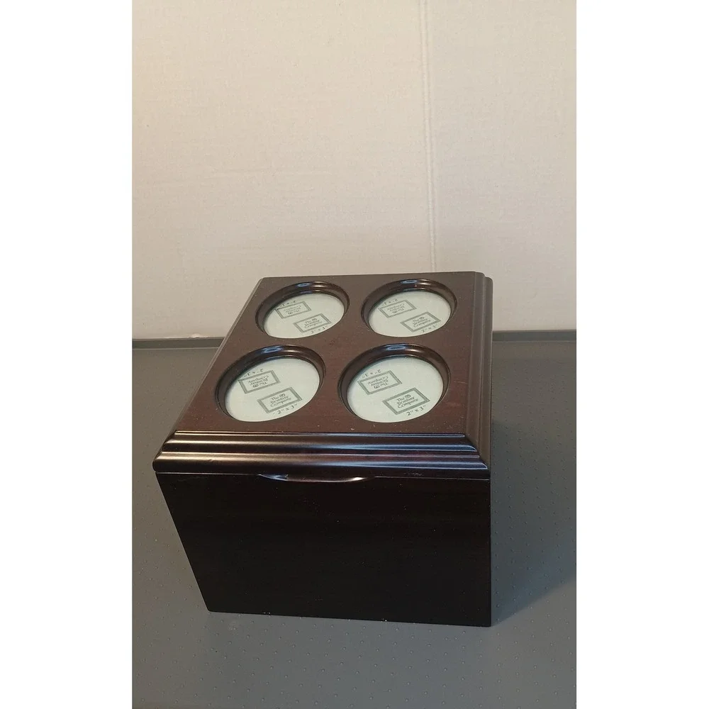 The Bombay Company Photo Memory Box Unisex OS Brown Good 1996 Wooden 4-Slot Lid